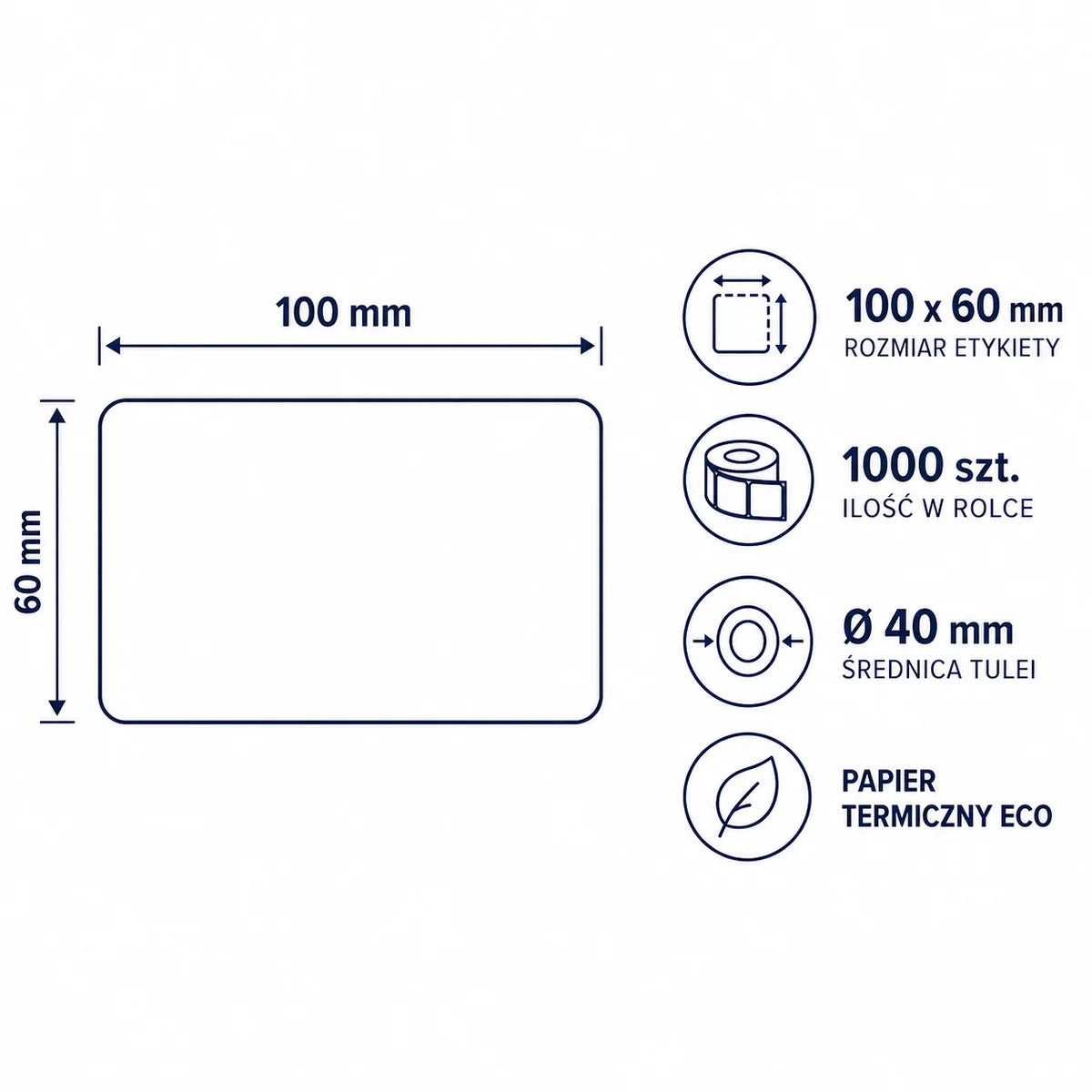 Etykiety Termiczne 100x600mm Perforacja 1000 Sztuk fi 40
